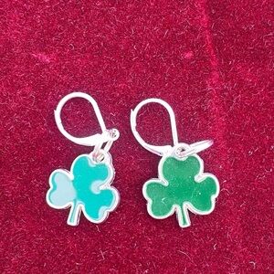 Silver and Green Clover Earrings